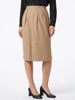 Vintage High-Waist 100% Wool Knee Length Skirt Made in USA - Camel Tan Size 4